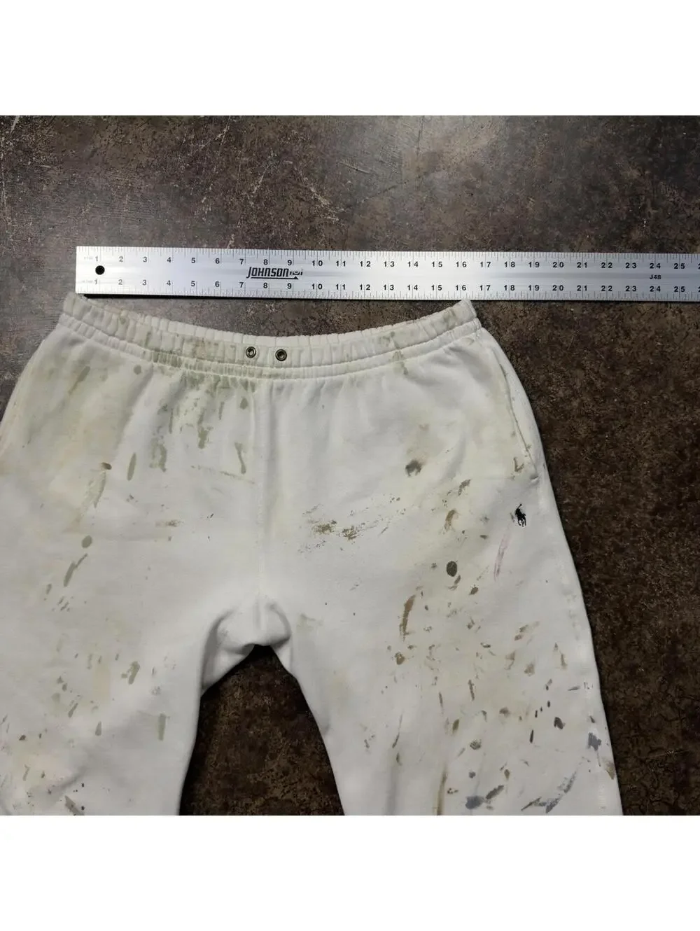 Vintage Polo Ralph Lauren Sweatpants Medium White Paint Splatter Distressed